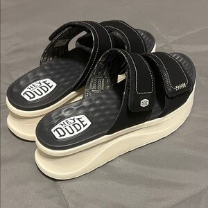Hey Dude Women's Black and White Platform Sandals